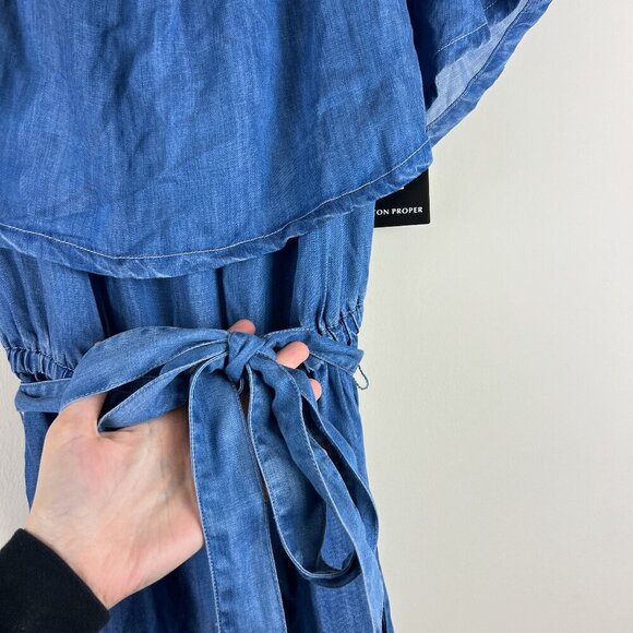 NWT Boston Proper Chambray Off The Shoulder Wide Leg Jumpsuit - Picture 2 of 7